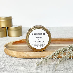 Lemon & Rosemary Gold Tin 100% Essential Oil Candle