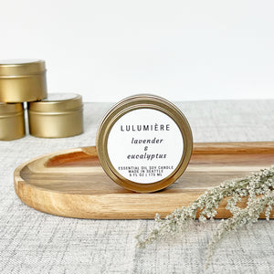 Lavender & Eucalyptus Gold Tin 100% Essential Oil Candle