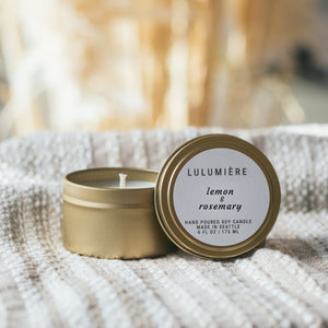 Lemon & Rosemary Gold Tin 100% Essential Oil Candle