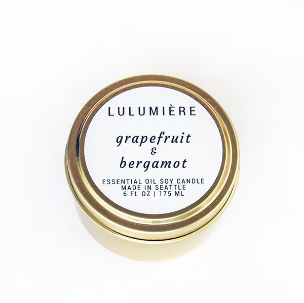 Grapefruit & Bergamot Gold Tin 100% Essential Oil Candle