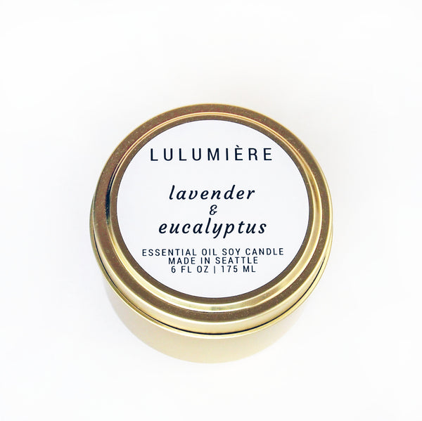 Lavender & Eucalyptus Gold Tin 100% Essential Oil Candle