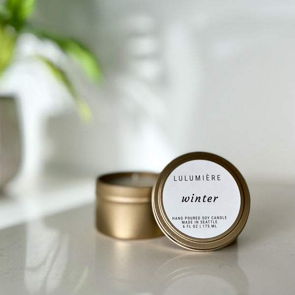 Winter Gold Tin Candle